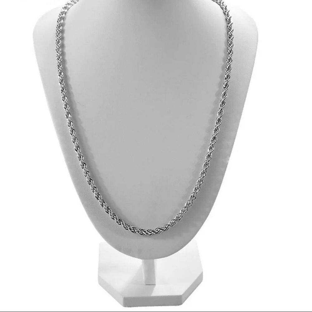 Silver 24” Twisted Rock Chain 3mm Necklace Men Or Women